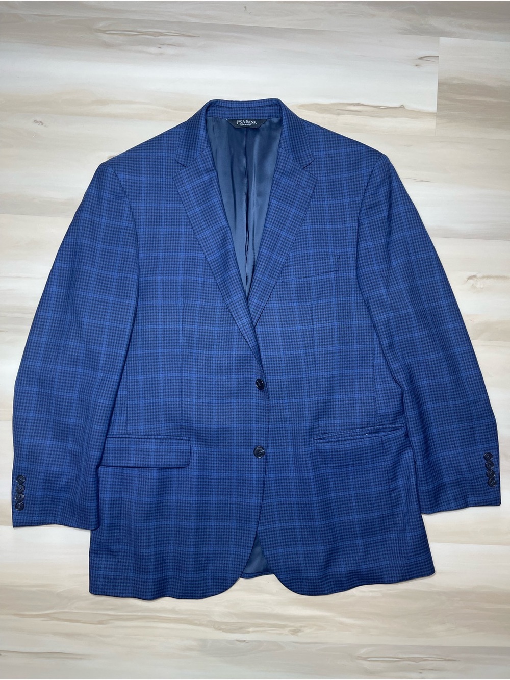 Jos A Bank Traveler Men’s 44L Blue Plaid Sports Blazer Tailored Fit Sport Coat